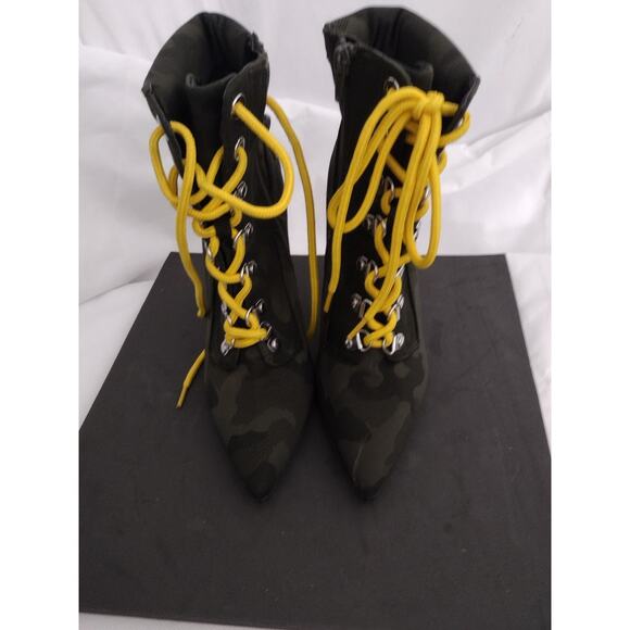 Madden Destiny Boots Womens Size 5 Green Camo Lace Up Stiletto Ankle Heel - Picture 3 of 10